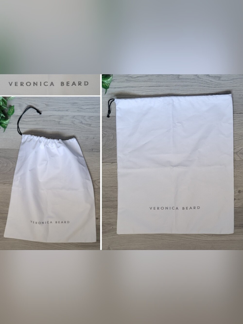 Veronica Beard 15.5" x 17.5" Large White Cotton Canvas Drawstring Dust Bag, NWOT